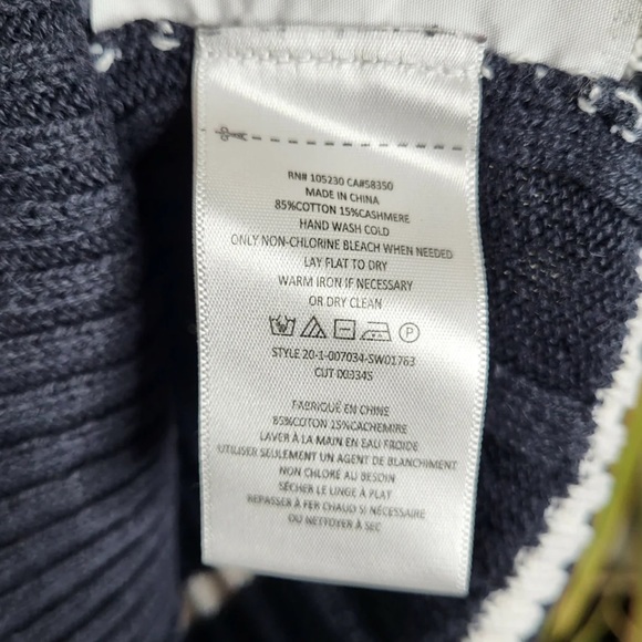 Equipment Femme Cotton Cashmere Stripe Ribbed Knit Button Shoulder Sweater - L - Picture 6 of 7